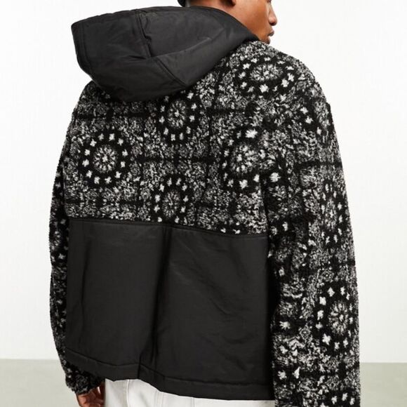 NWT ASOS DESIGN Mixed Media Paisley Print High Pile Fleece Jacket -size Large - Picture 3 of 7